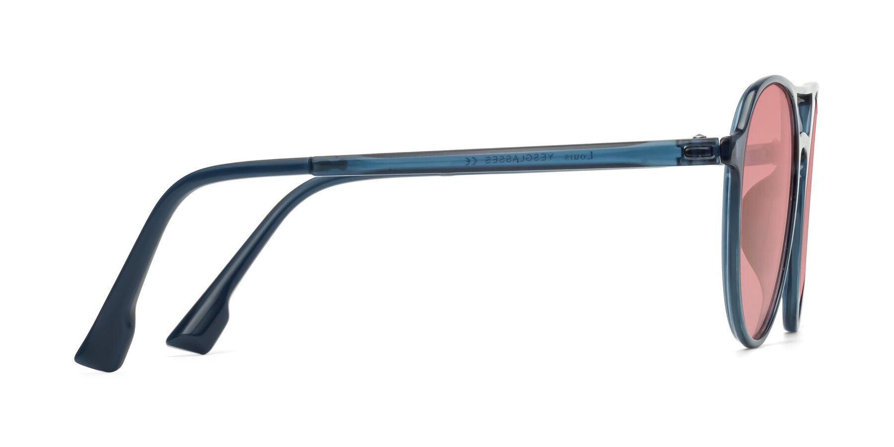 Side of Louis in Blue with Medium Garnet Tinted Lenses