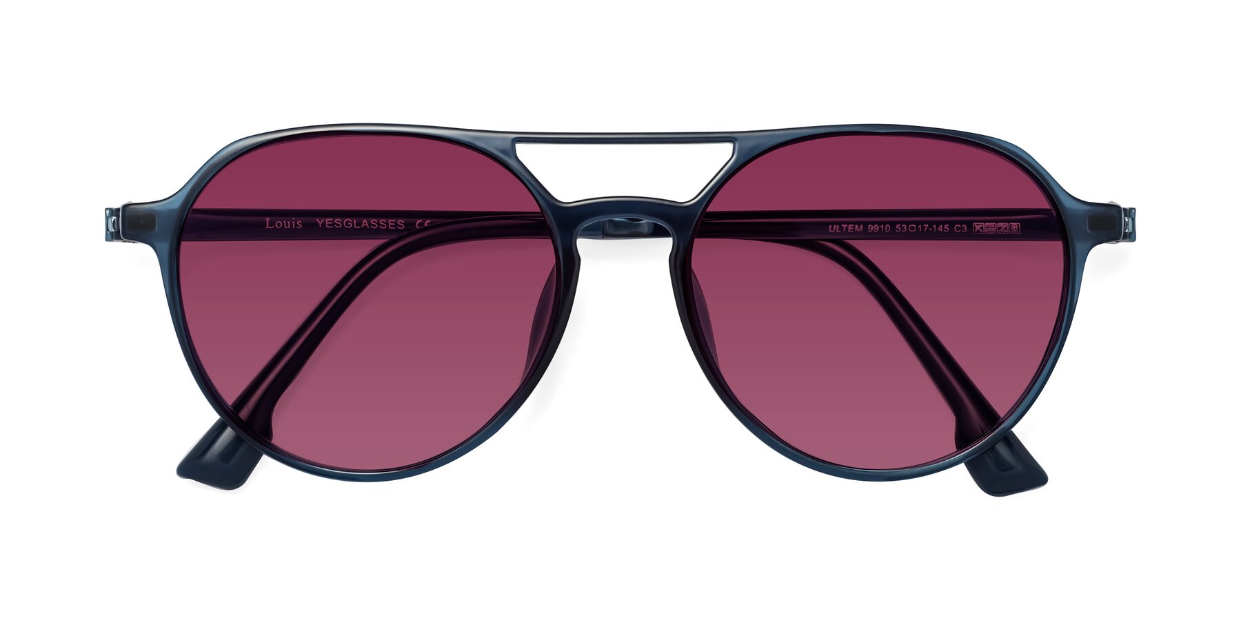 Folded Front of Louis in Blue with Wine Tinted Lenses