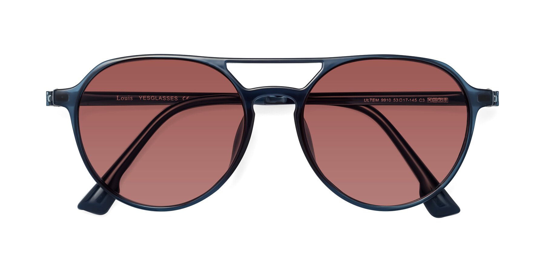 Folded Front of Louis in Blue with Garnet Tinted Lenses