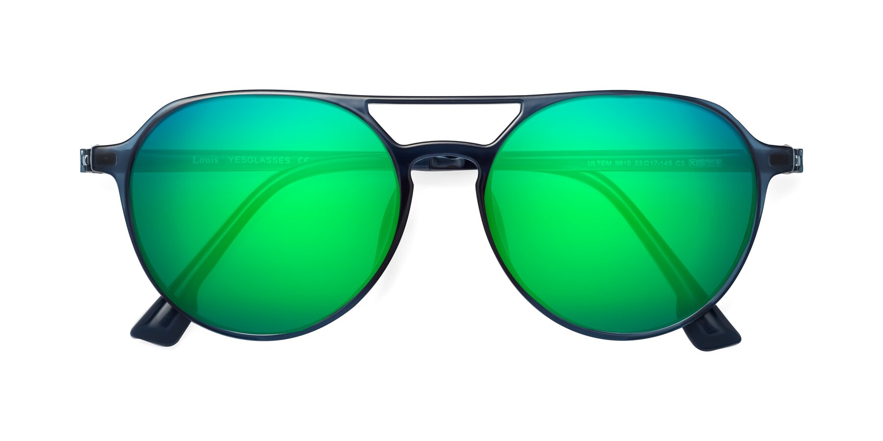 Folded Front of Louis in Blue with Green Mirrored Lenses