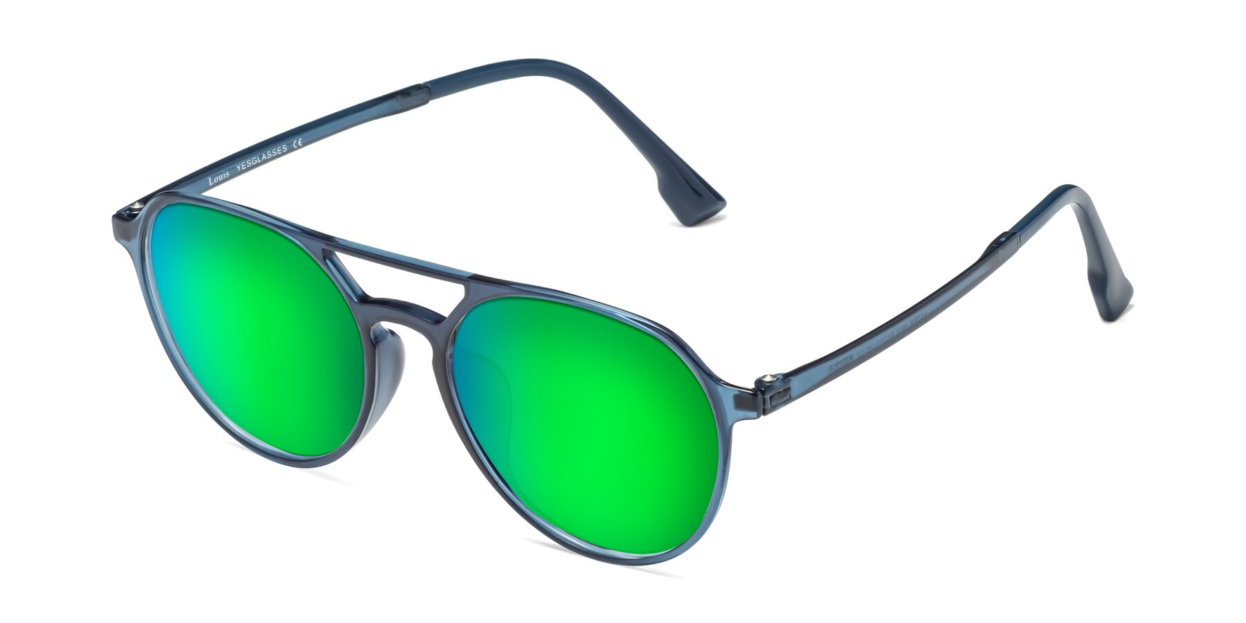 Angle of Louis in Blue with Green Mirrored Lenses