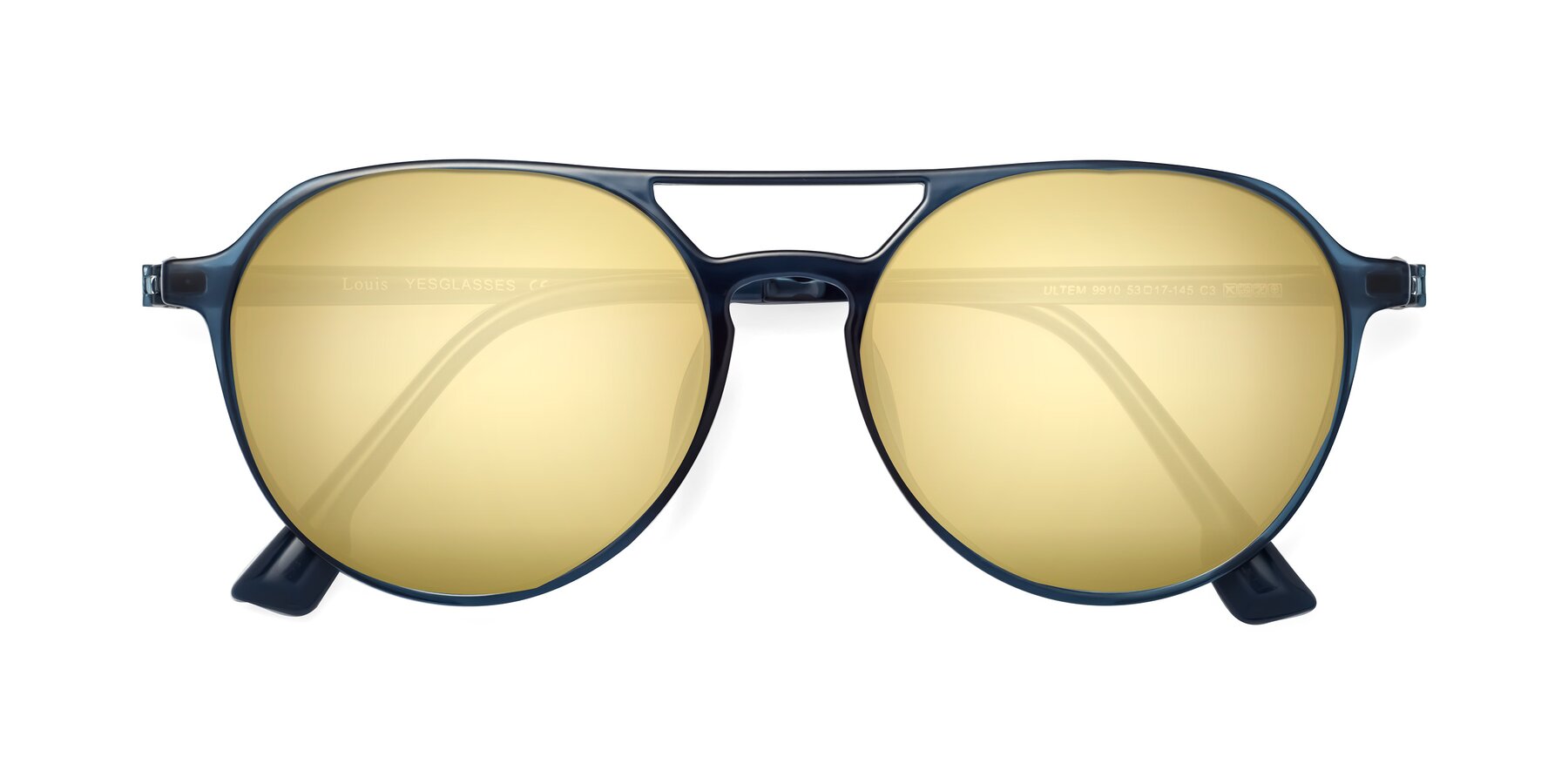 Folded Front of Louis in Blue with Gold Mirrored Lenses