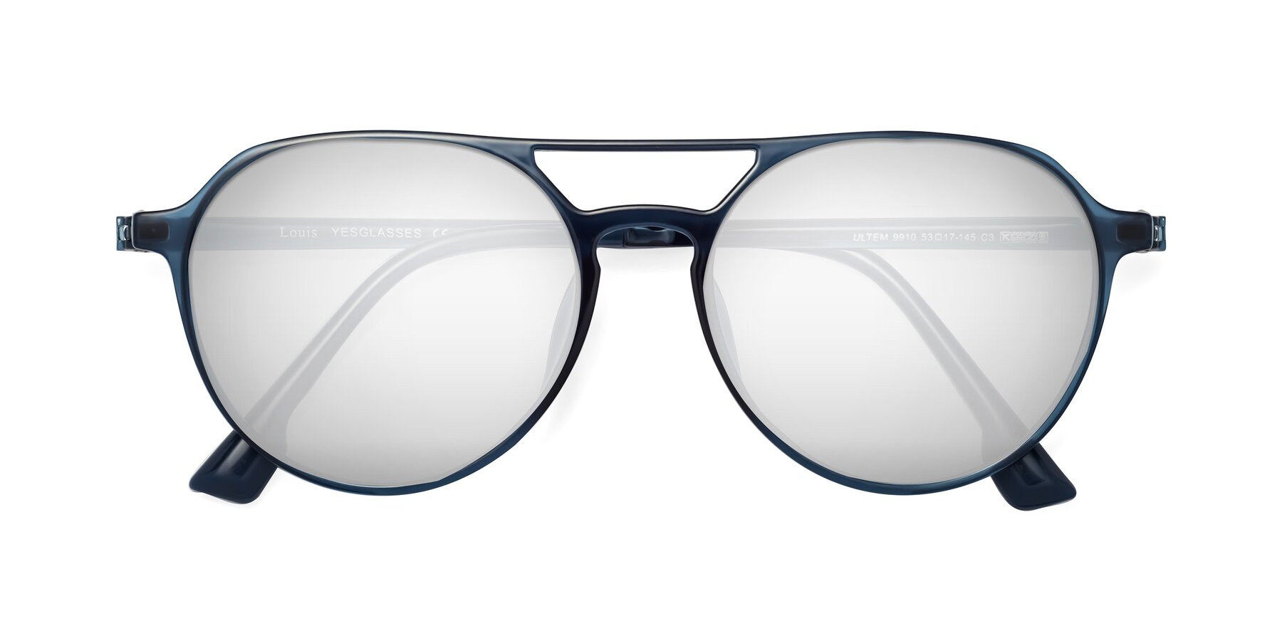 Folded Front of Louis in Blue with Silver Mirrored Lenses