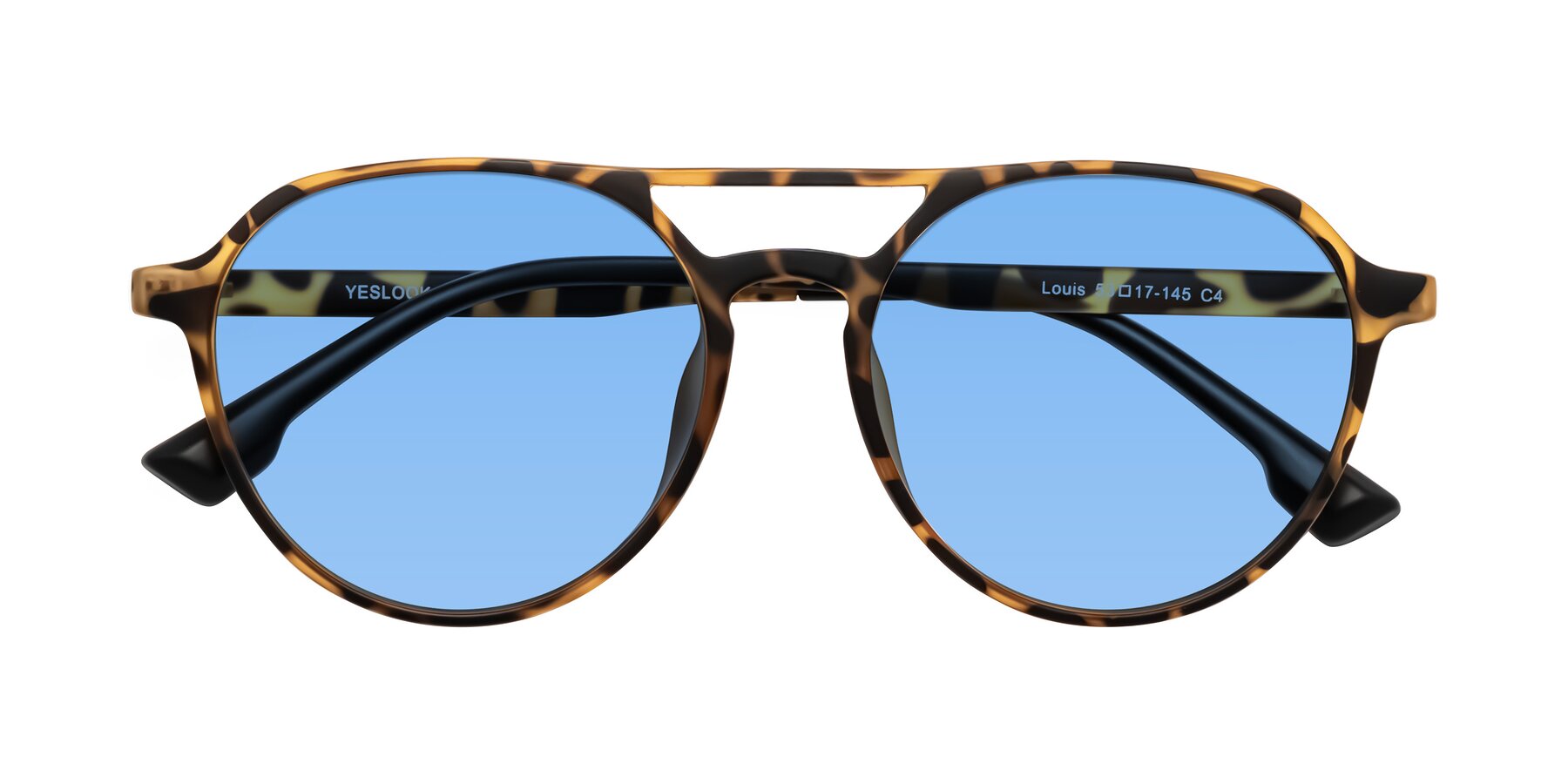 Folded Front of Louis in Leopard-Print with Medium Blue Tinted Lenses