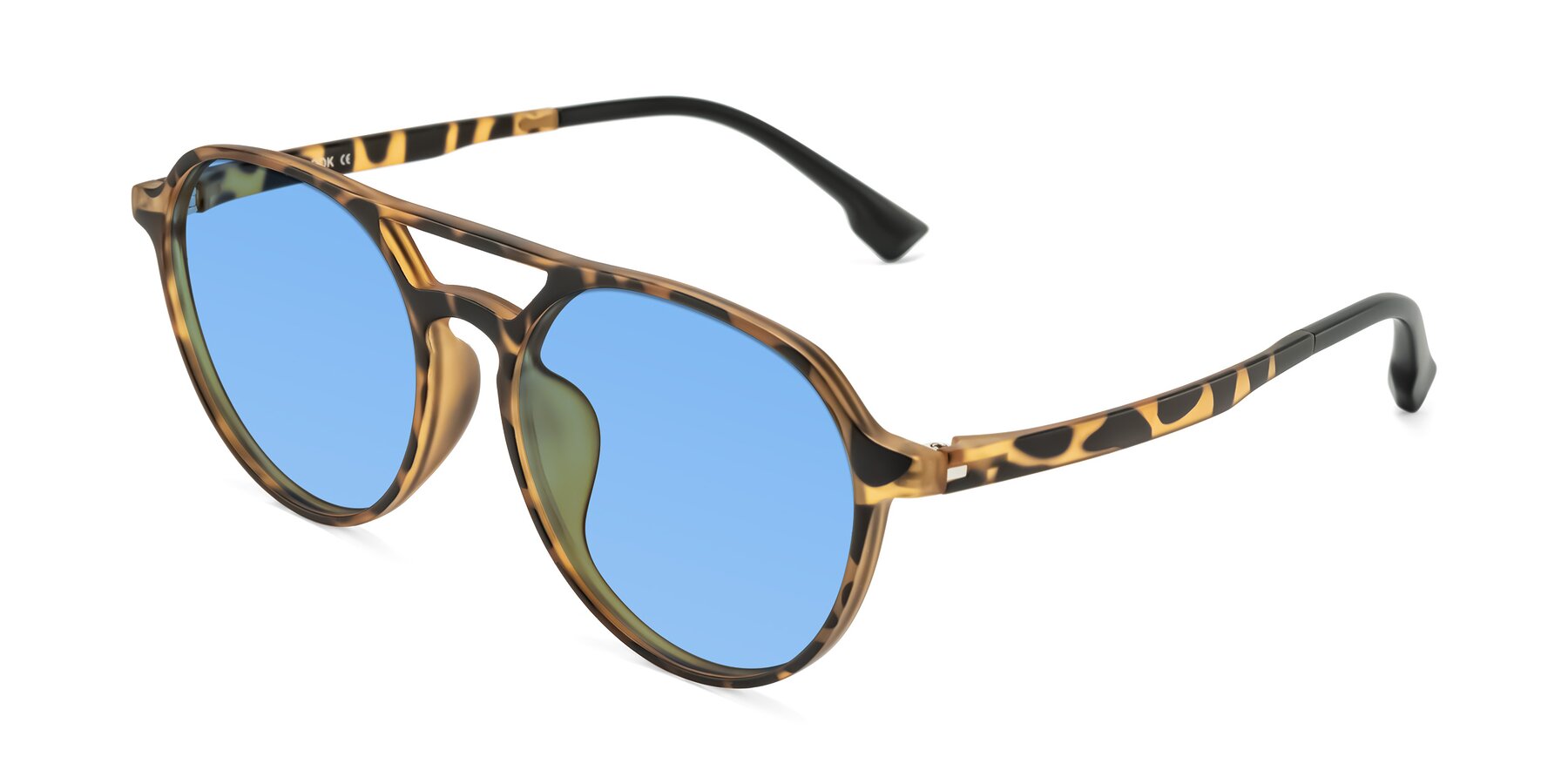 Angle of Louis in Leopard-Print with Medium Blue Tinted Lenses
