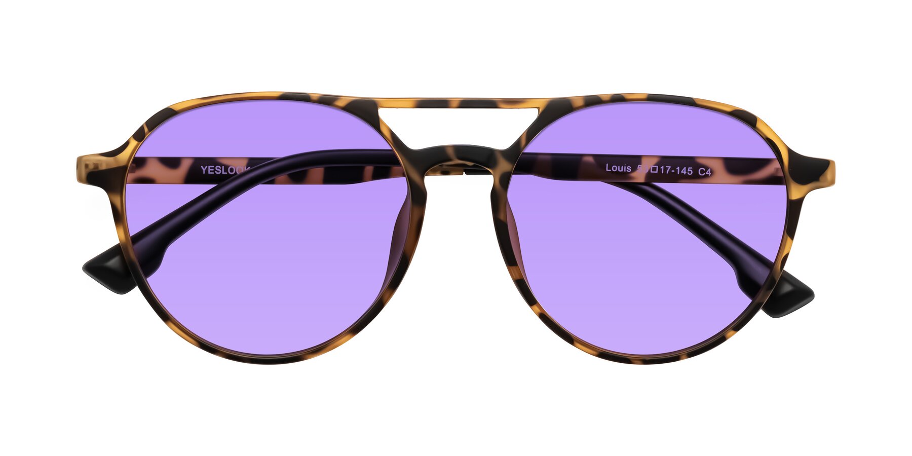 Folded Front of Louis in Leopard-Print with Medium Purple Tinted Lenses