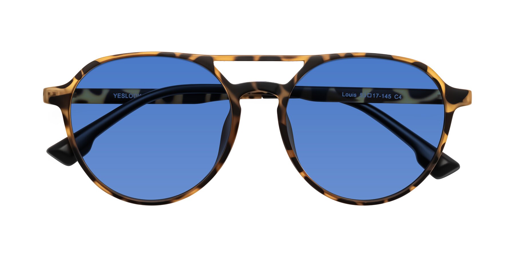 Folded Front of Louis in Leopard-Print with Blue Tinted Lenses