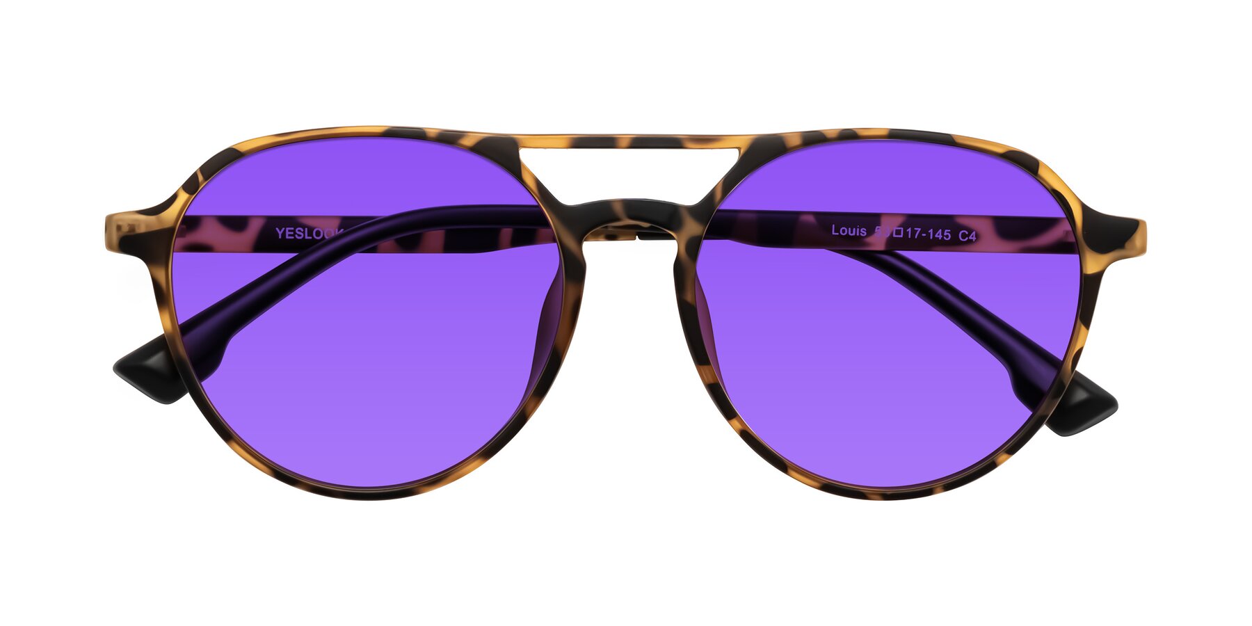 Folded Front of Louis in Leopard-Print with Purple Tinted Lenses