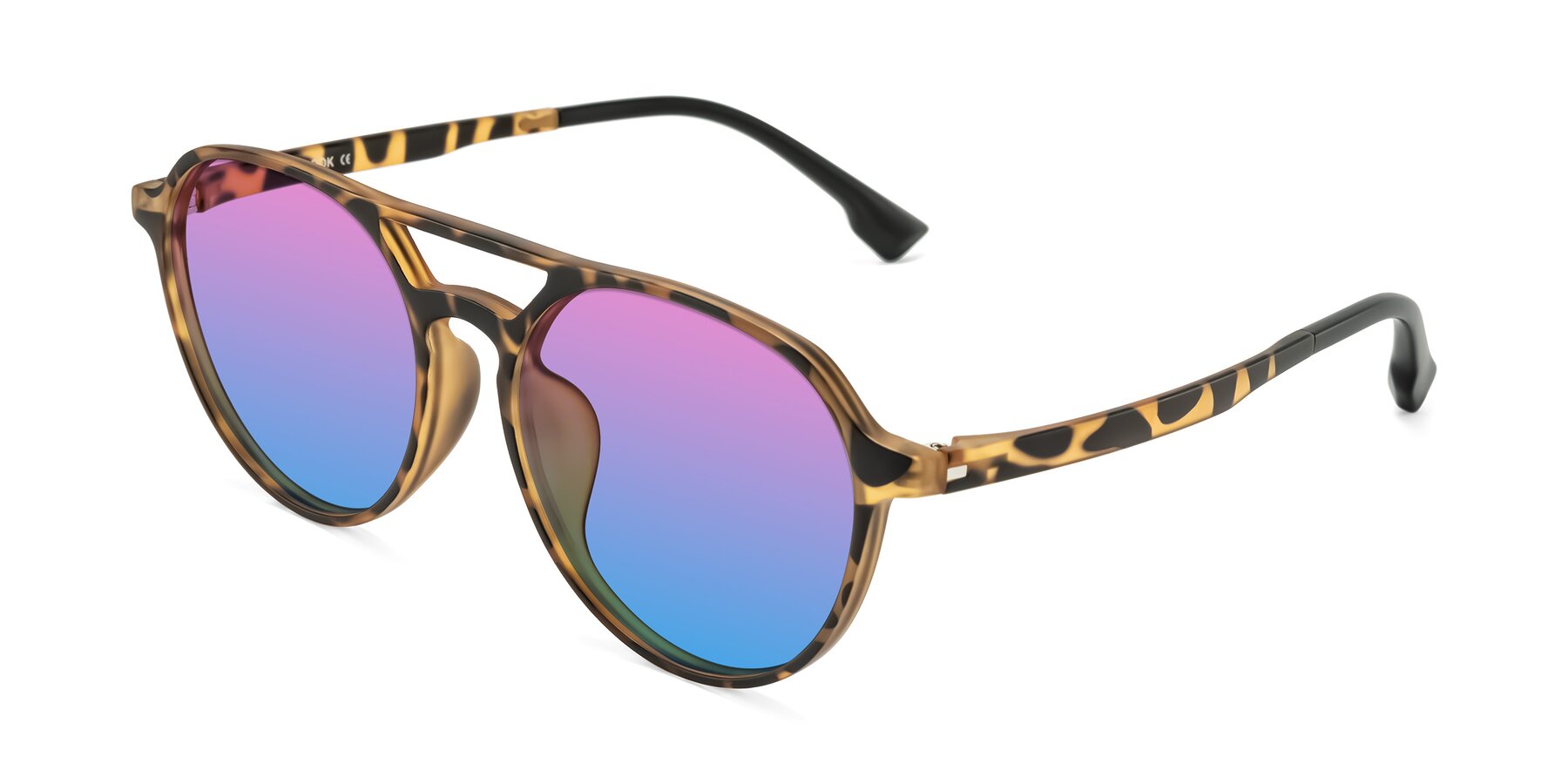 Angle of Louis in Leopard-Print with Pink / Blue Gradient Lenses