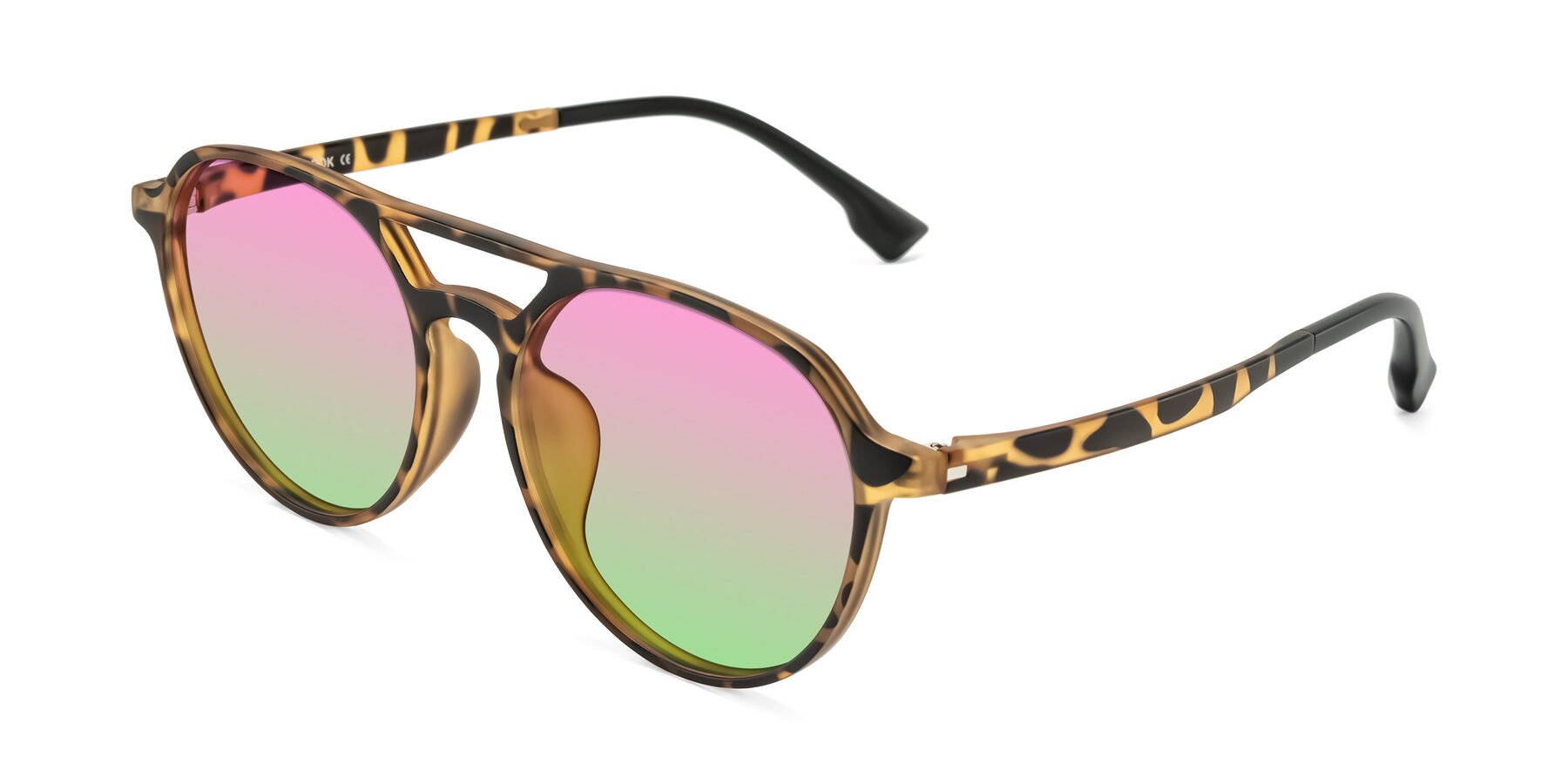 Angle of Louis in Leopard-Print with Pink / Green Gradient Lenses