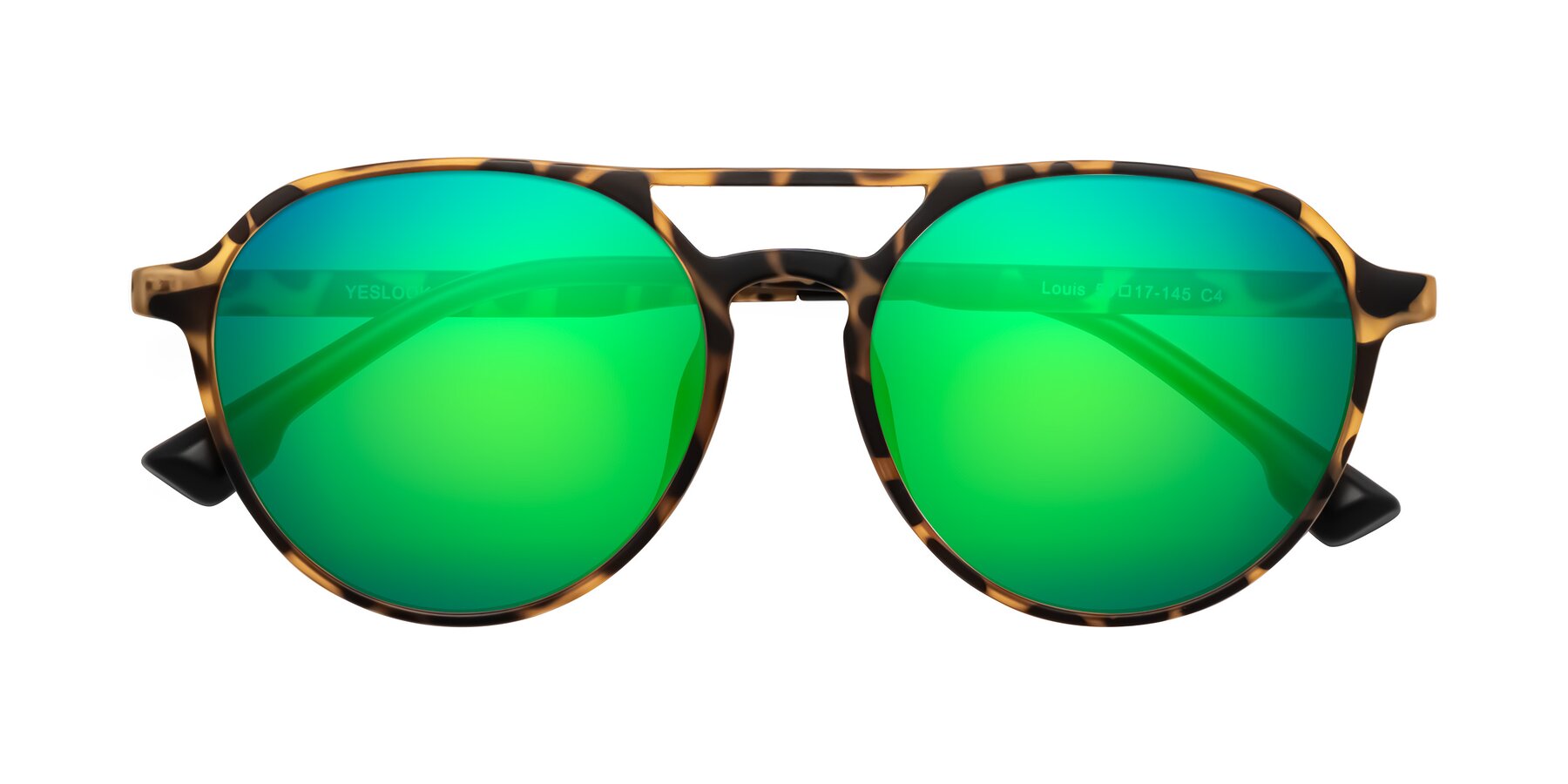 Folded Front of Louis in Leopard-Print with Green Mirrored Lenses