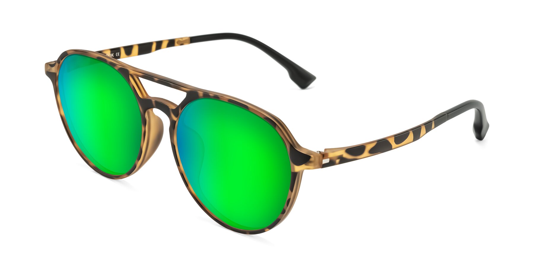 Angle of Louis in Leopard-Print with Green Mirrored Lenses