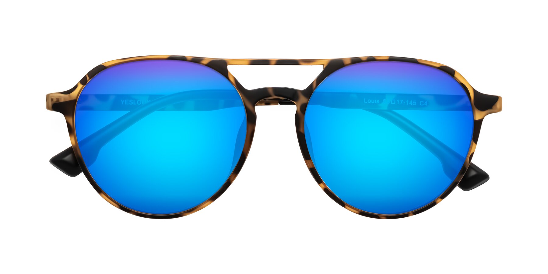 Folded Front of Louis in Leopard-Print with Blue Mirrored Lenses