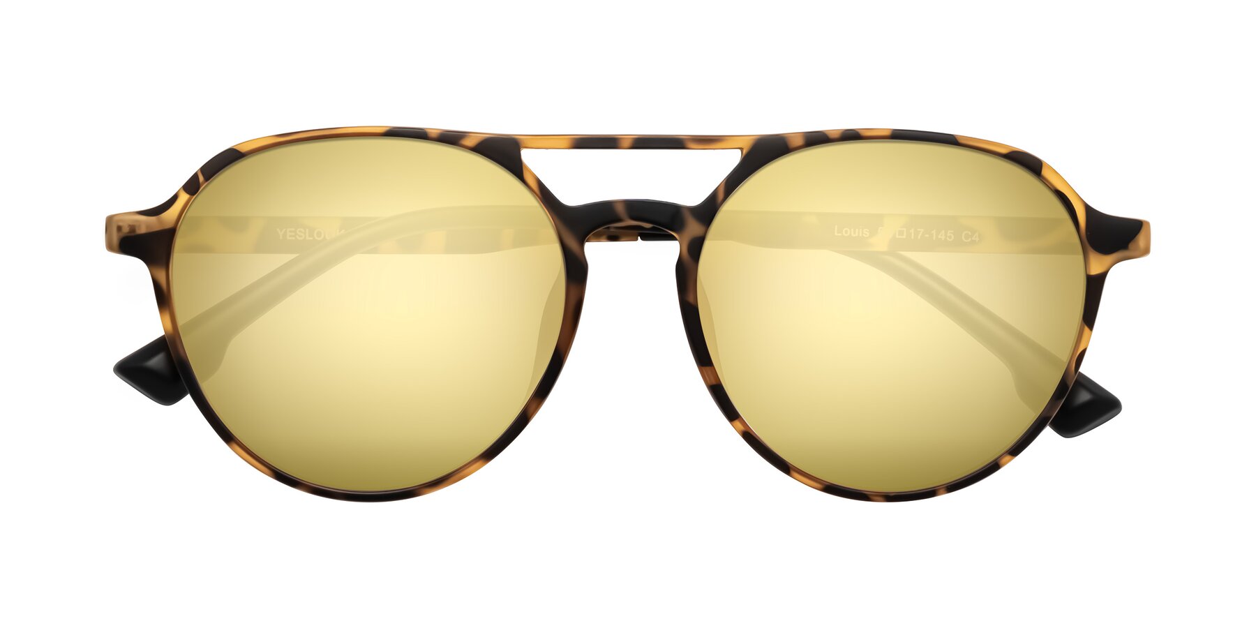 Folded Front of Louis in Leopard-Print with Gold Mirrored Lenses