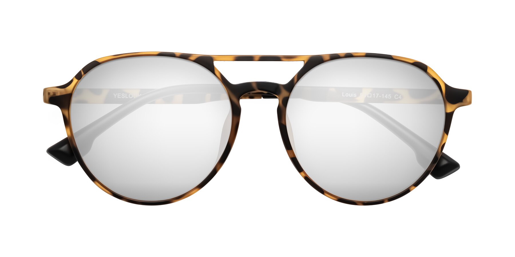 Folded Front of Louis in Leopard-Print with Silver Mirrored Lenses