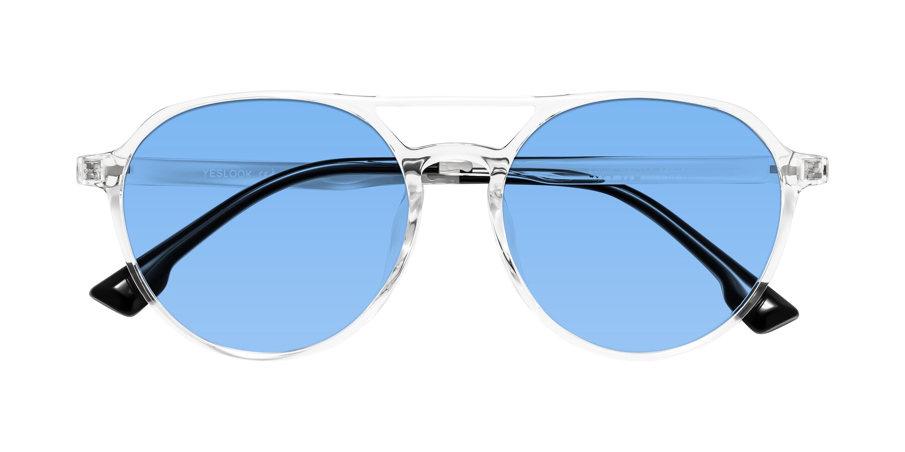 Folded Front of Louis in Clear with Medium Blue Tinted Lenses