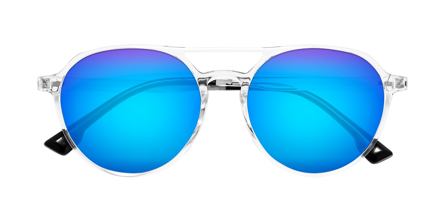 Folded Front of Louis in Clear with Blue Mirrored Lenses