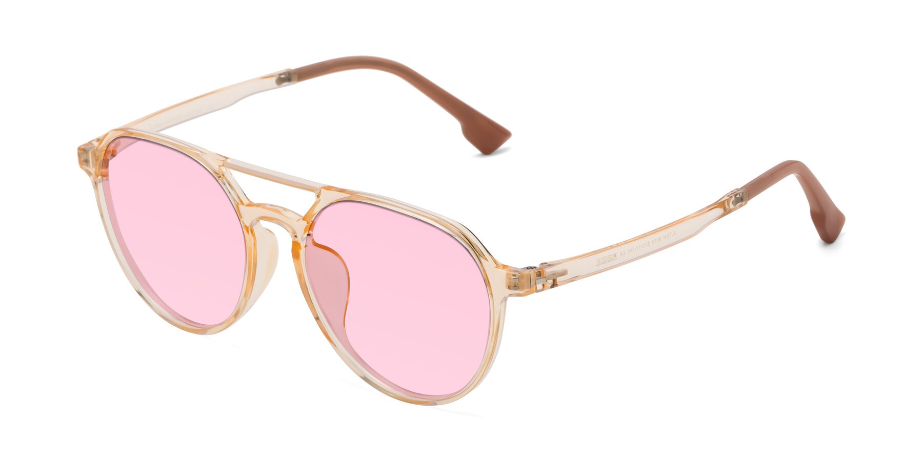 Angle of Louis in Honey with Light Pink Tinted Lenses