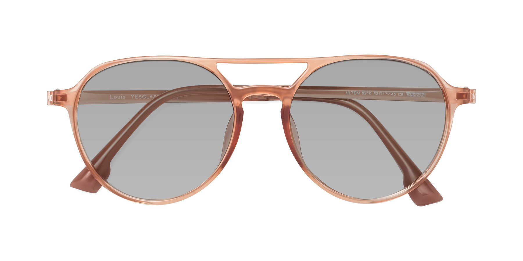 Folded Front of Louis in Coral with Light Gray Tinted Lenses