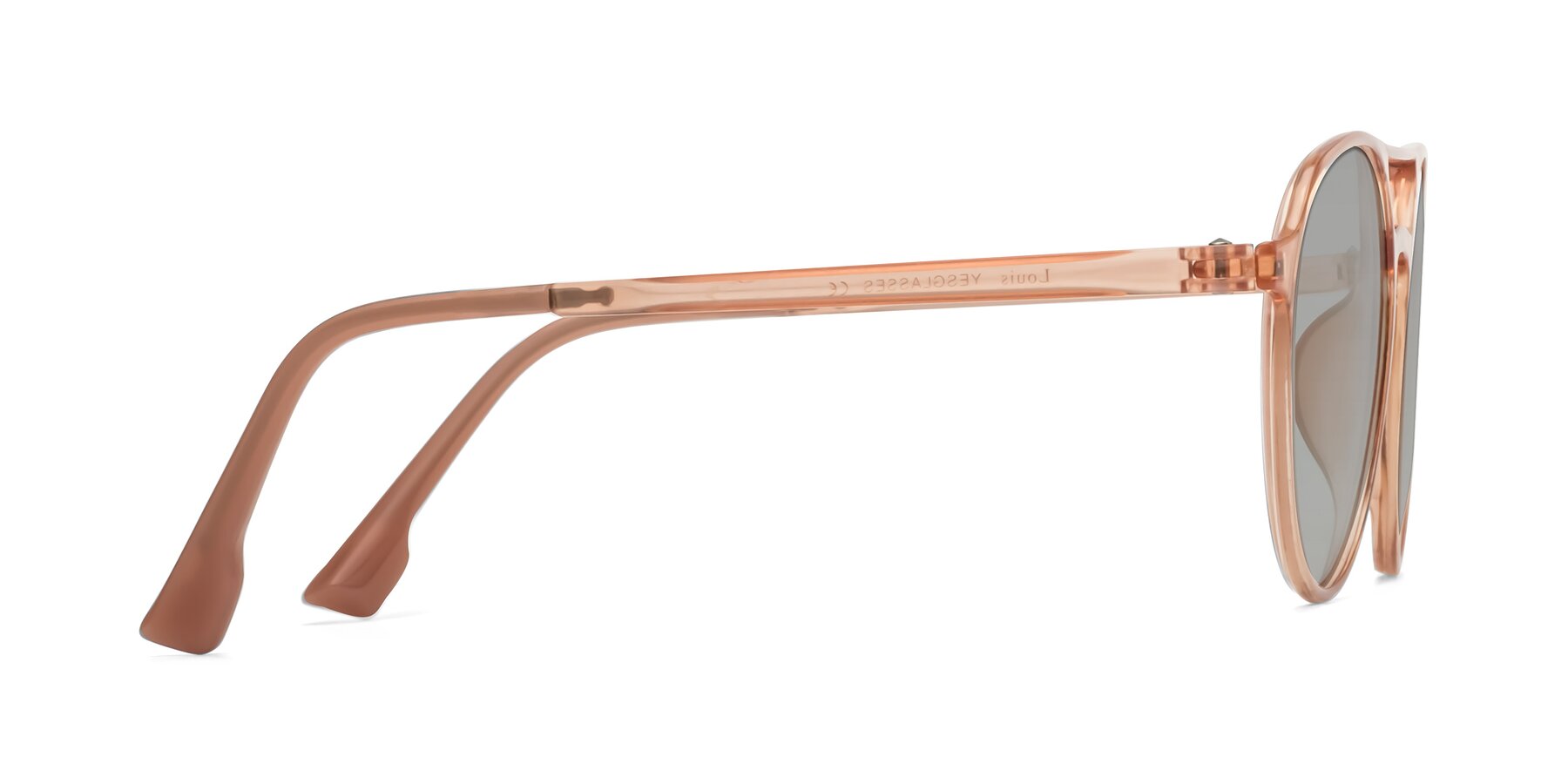 Side of Louis in Coral with Light Gray Tinted Lenses
