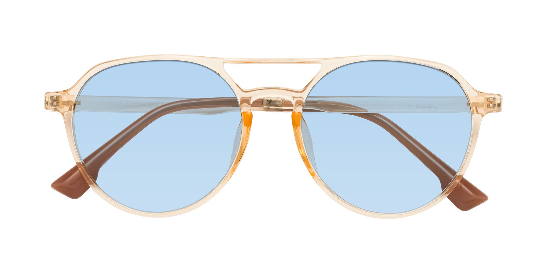 Folded Front of Louis in Honey with Light Blue Tinted Lenses