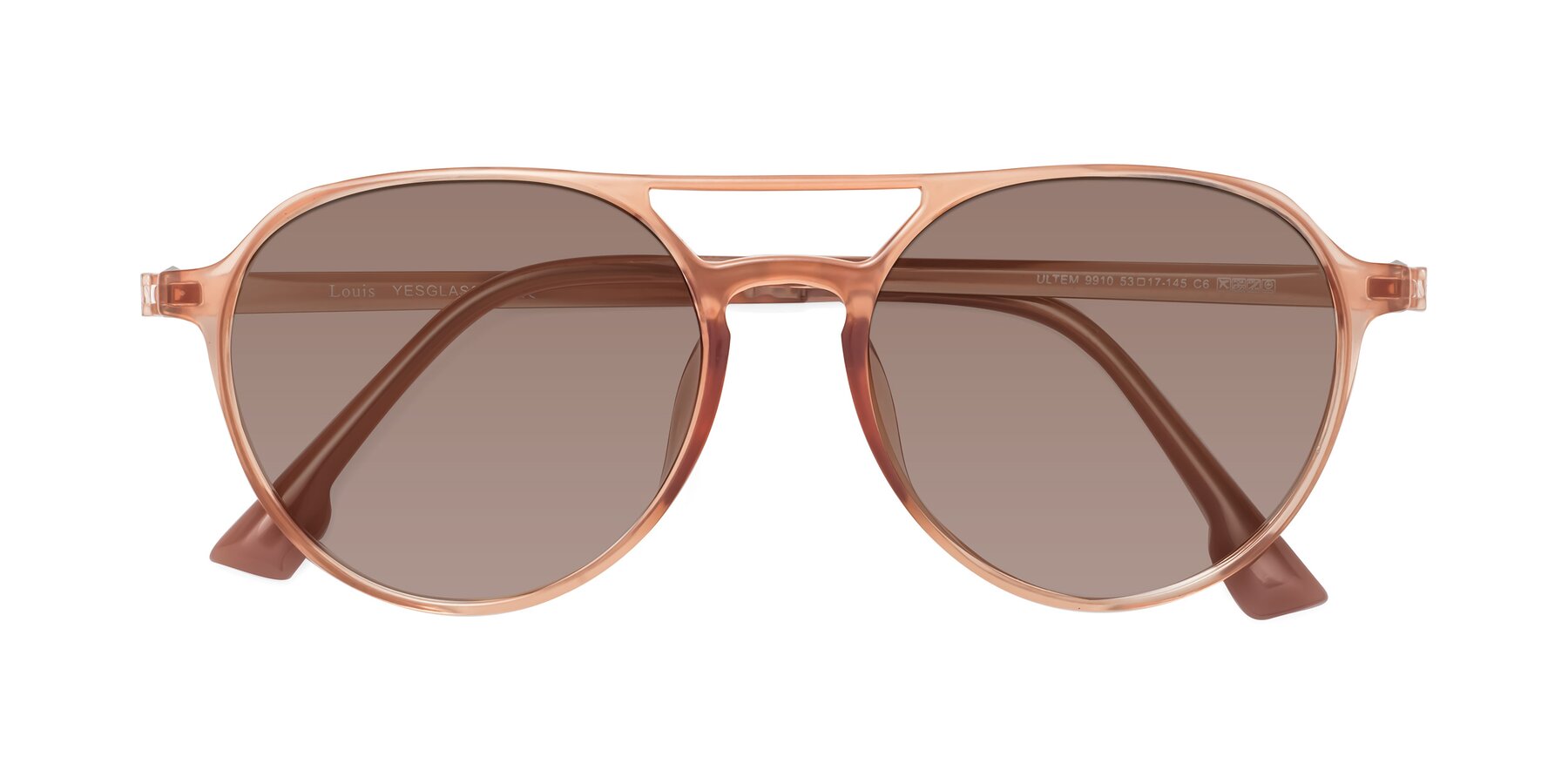 Folded Front of Louis in Coral with Medium Brown Tinted Lenses