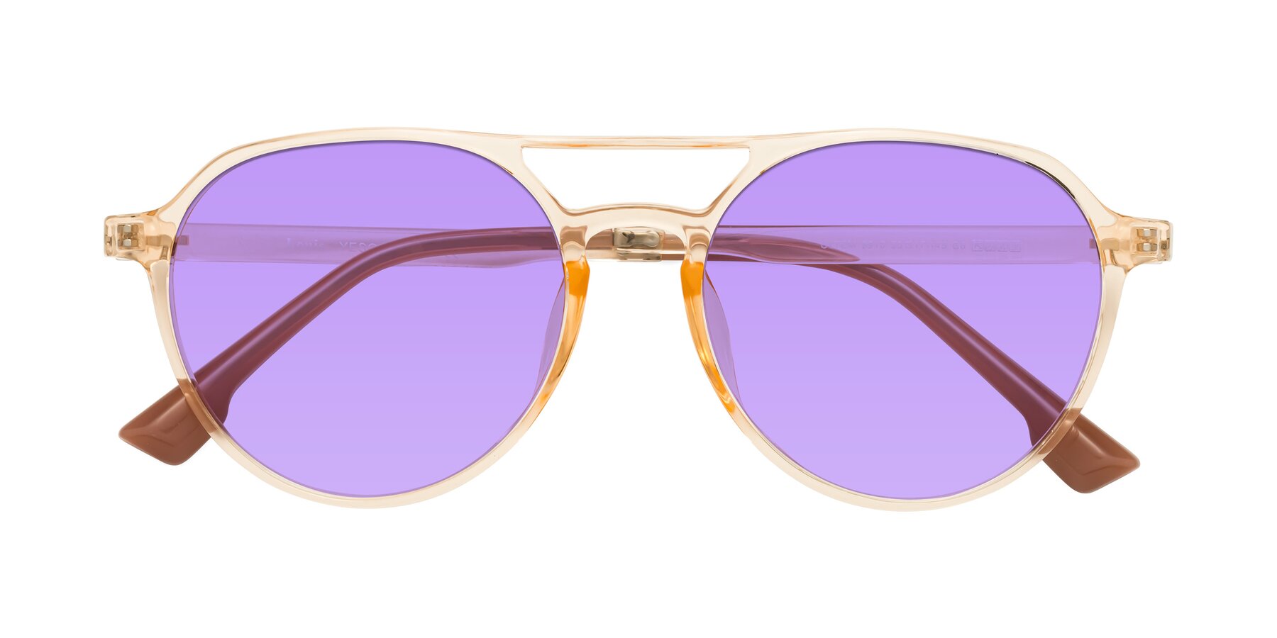 Folded Front of Louis in Honey with Medium Purple Tinted Lenses