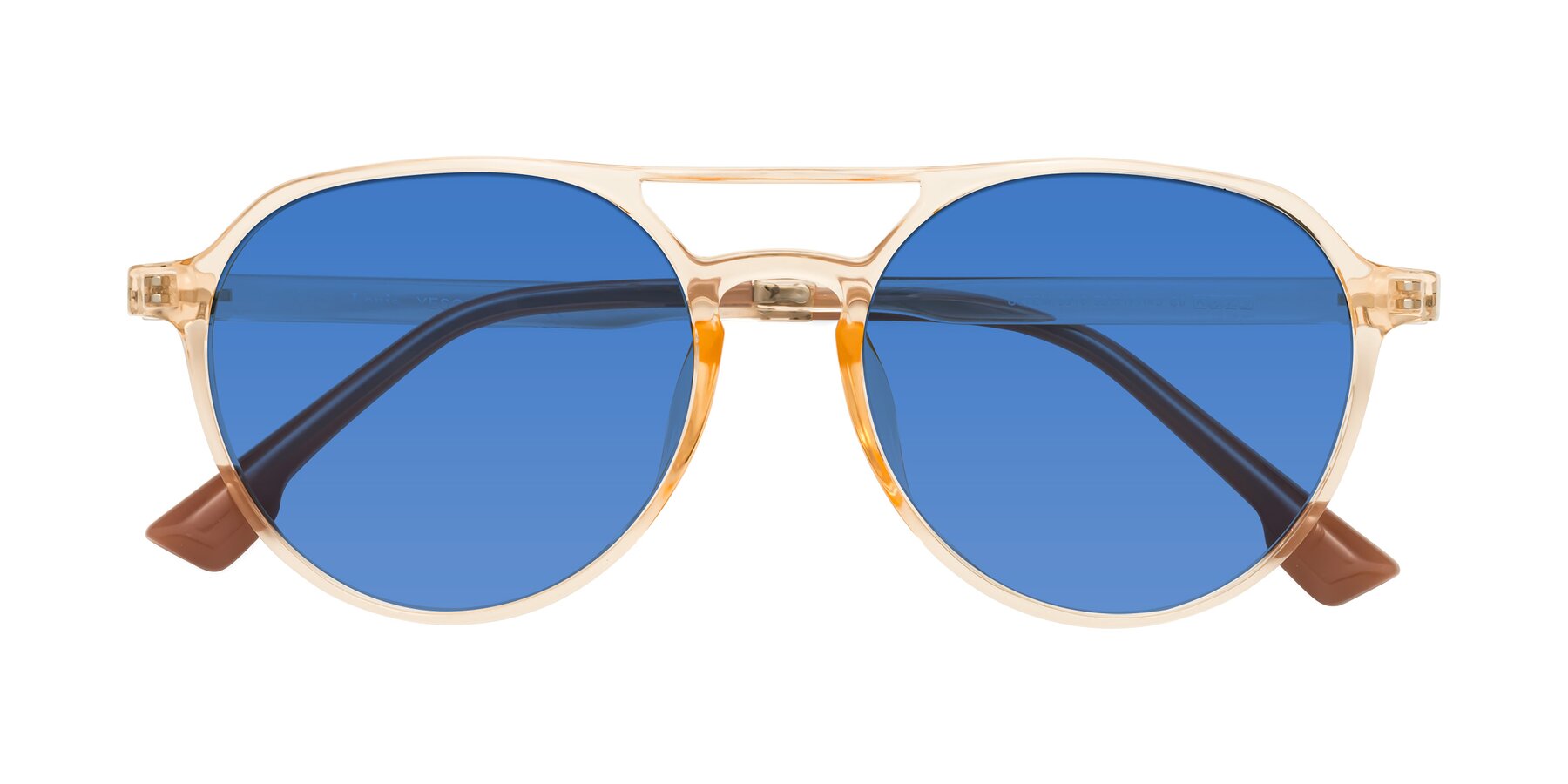 Folded Front of Louis in Honey with Blue Tinted Lenses