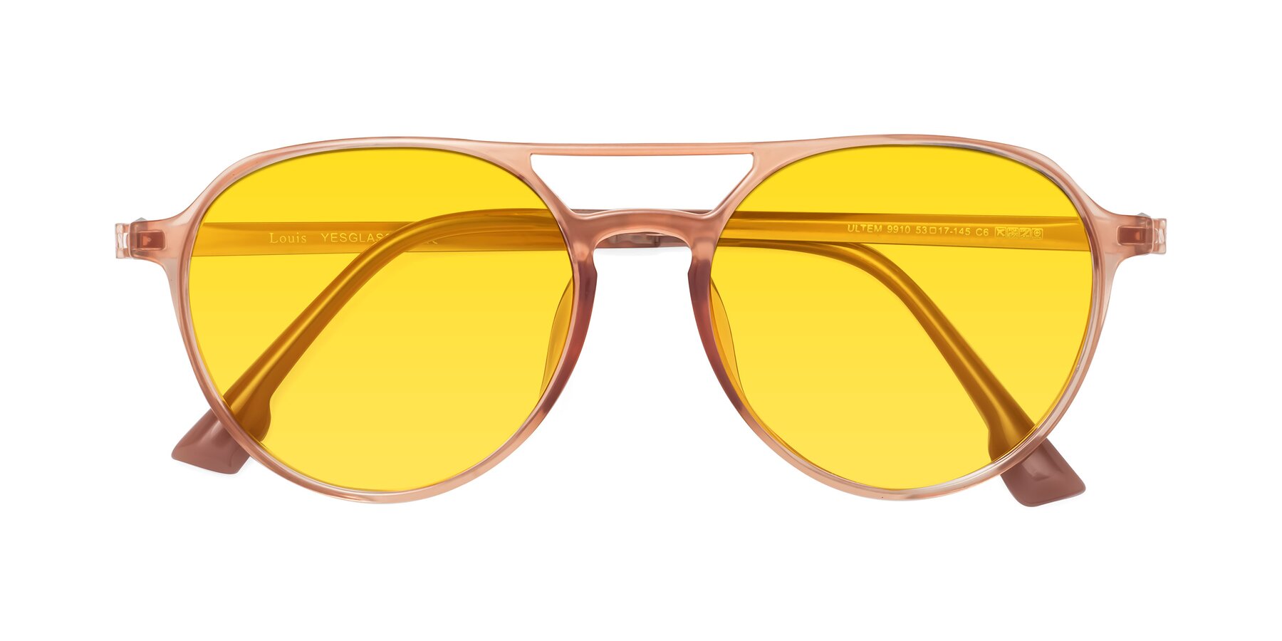 Folded Front of Louis in Coral with Yellow Tinted Lenses