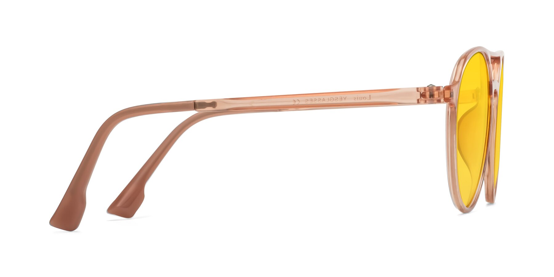 Side of Louis in Coral with Yellow Tinted Lenses