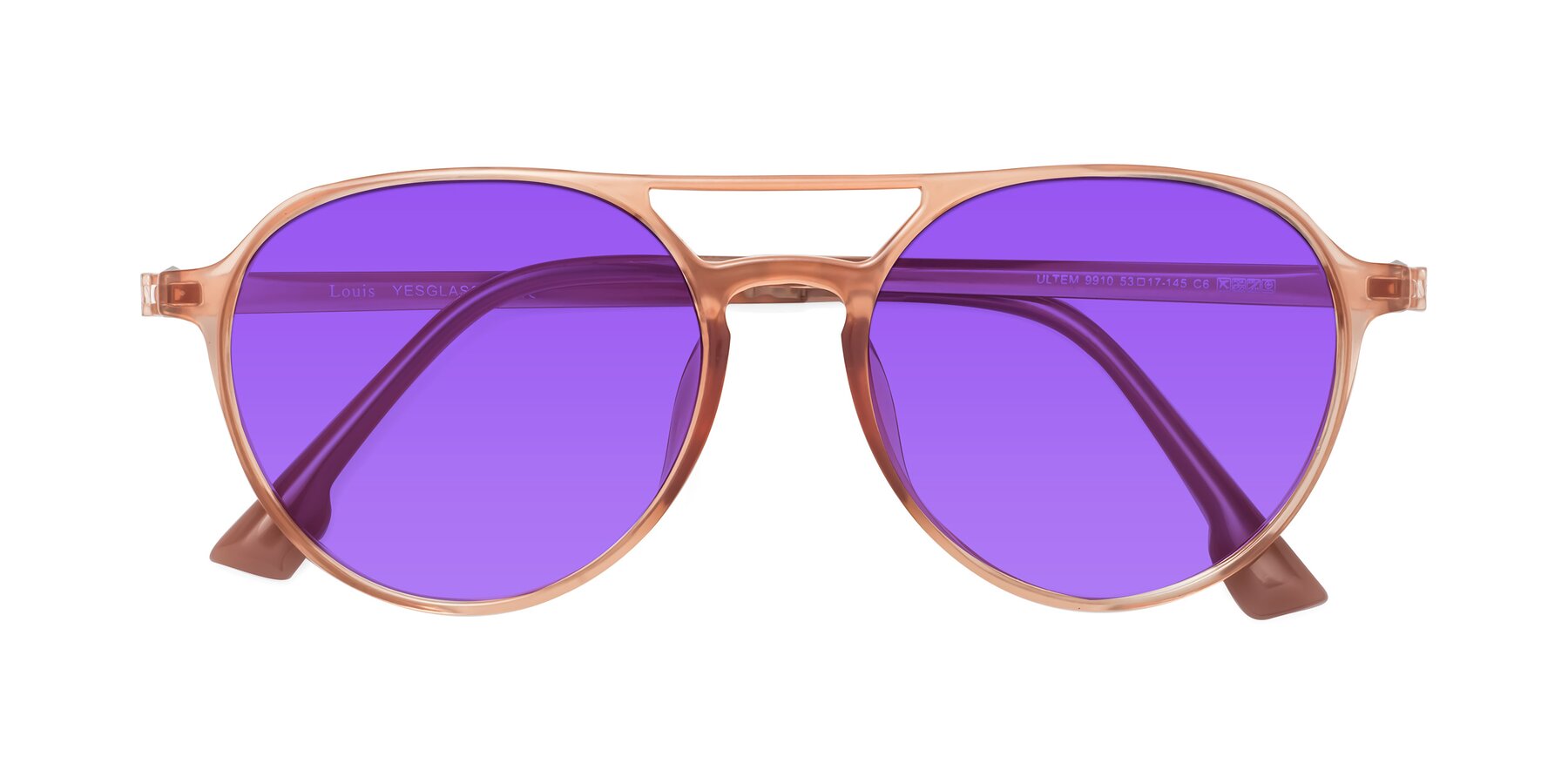 Folded Front of Louis in Coral with Purple Tinted Lenses