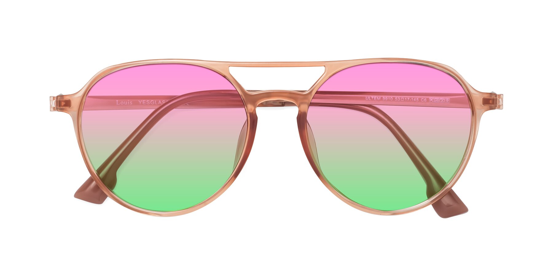 Folded Front of Louis in Coral with Pink / Green Gradient Lenses