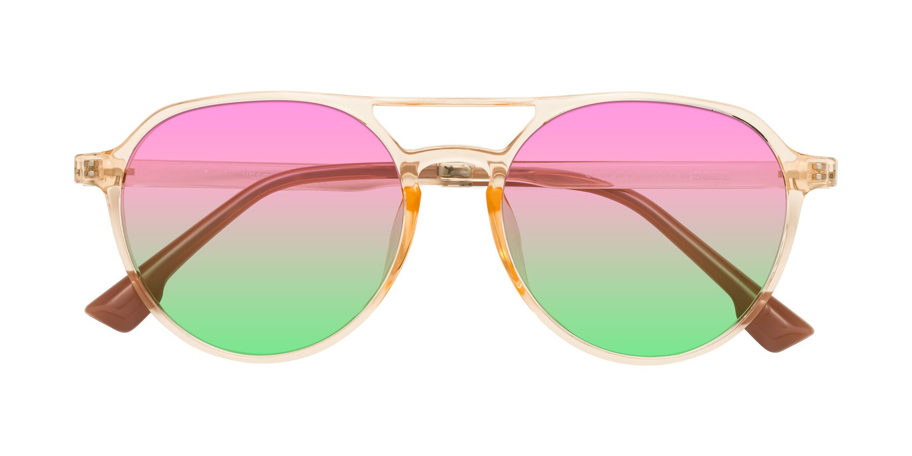 Folded Front of Louis in Honey with Pink / Green Gradient Lenses