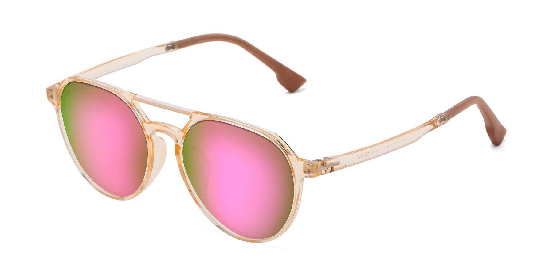 Angle of Louis in Honey with Pink Mirrored Lenses