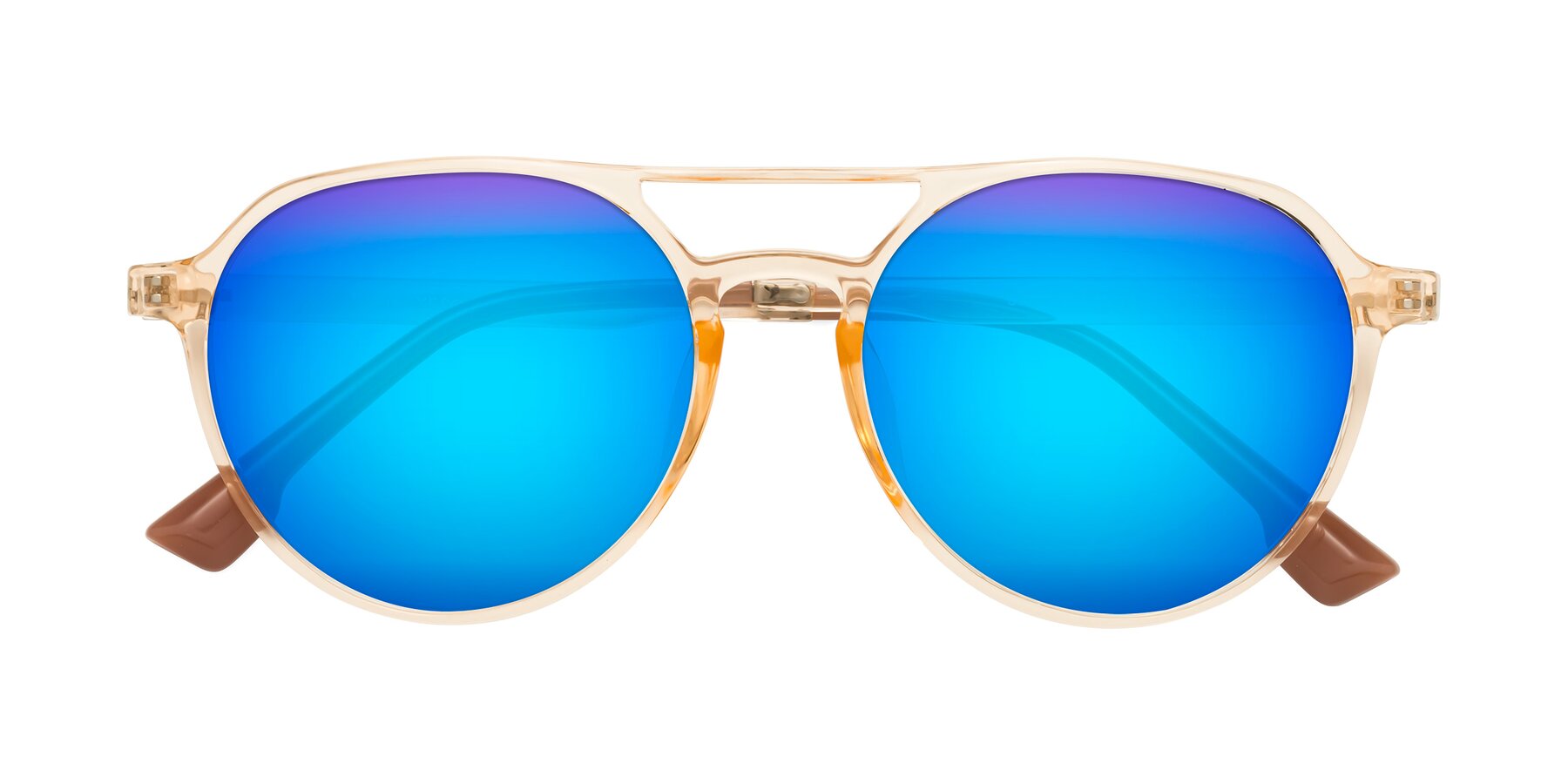 Folded Front of Louis in Honey with Blue Mirrored Lenses