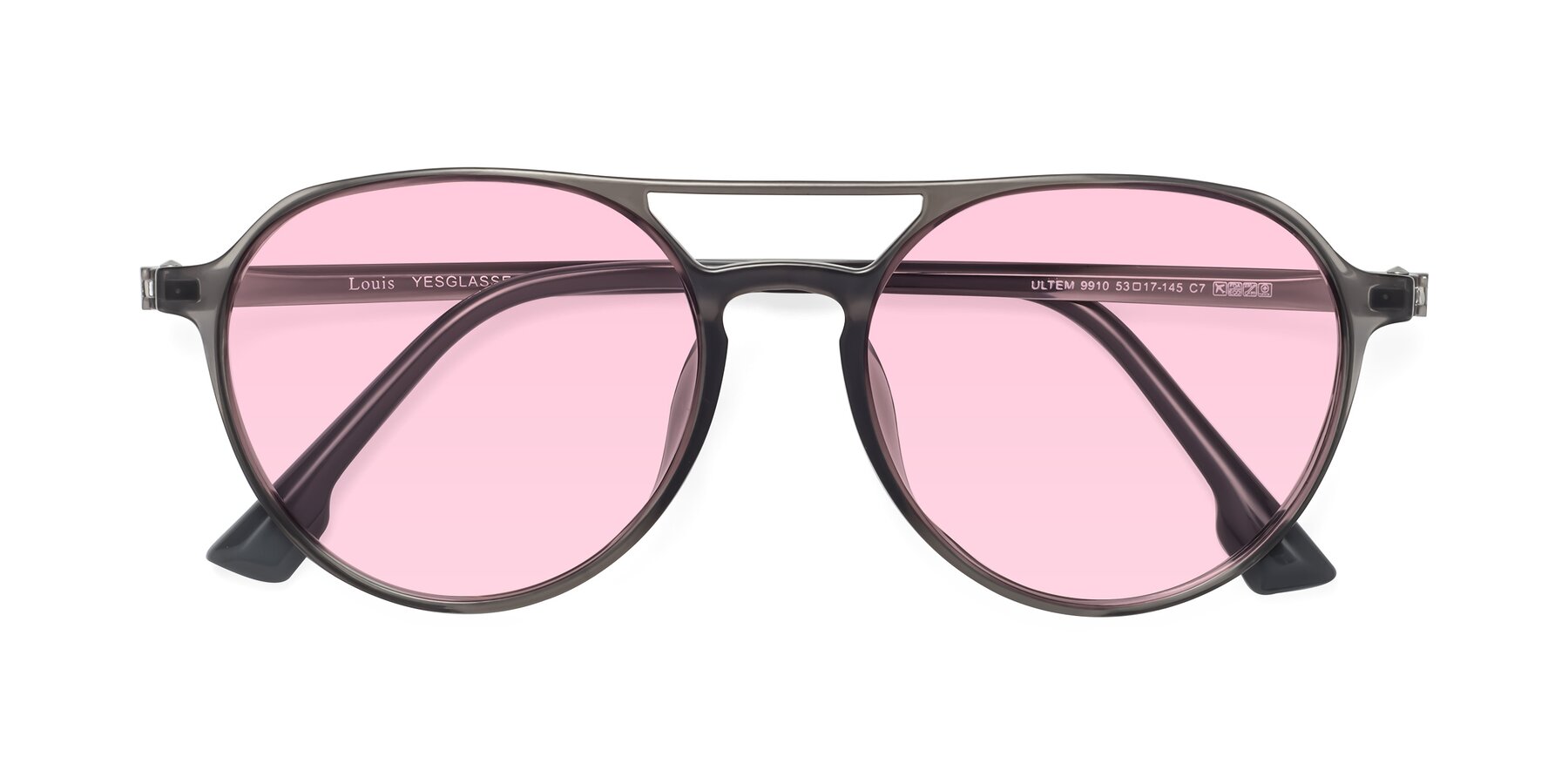 Folded Front of Louis in Gray with Light Pink Tinted Lenses