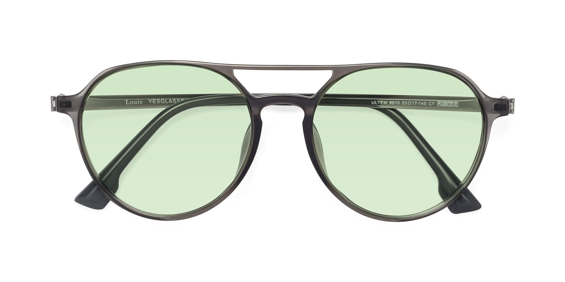 Folded Front of Louis in Gray with Light Green Tinted Lenses