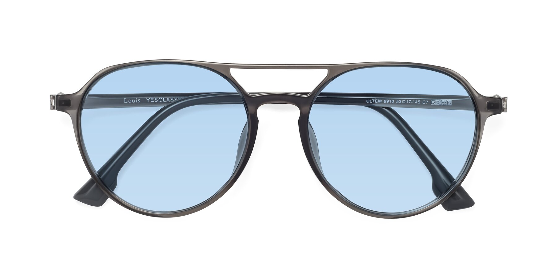Folded Front of Louis in Gray with Light Blue Tinted Lenses