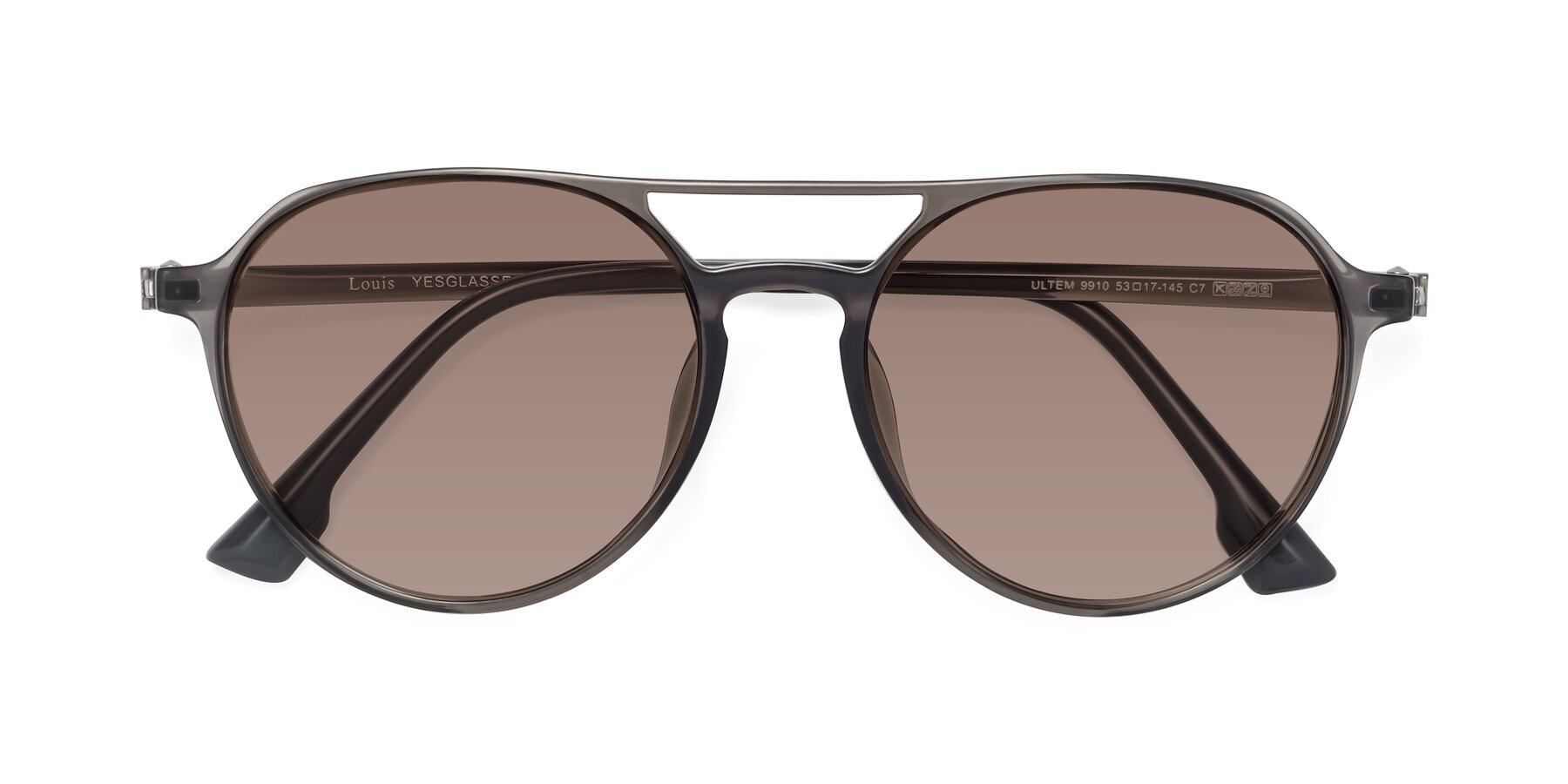 Folded Front of Louis in Gray with Medium Brown Tinted Lenses