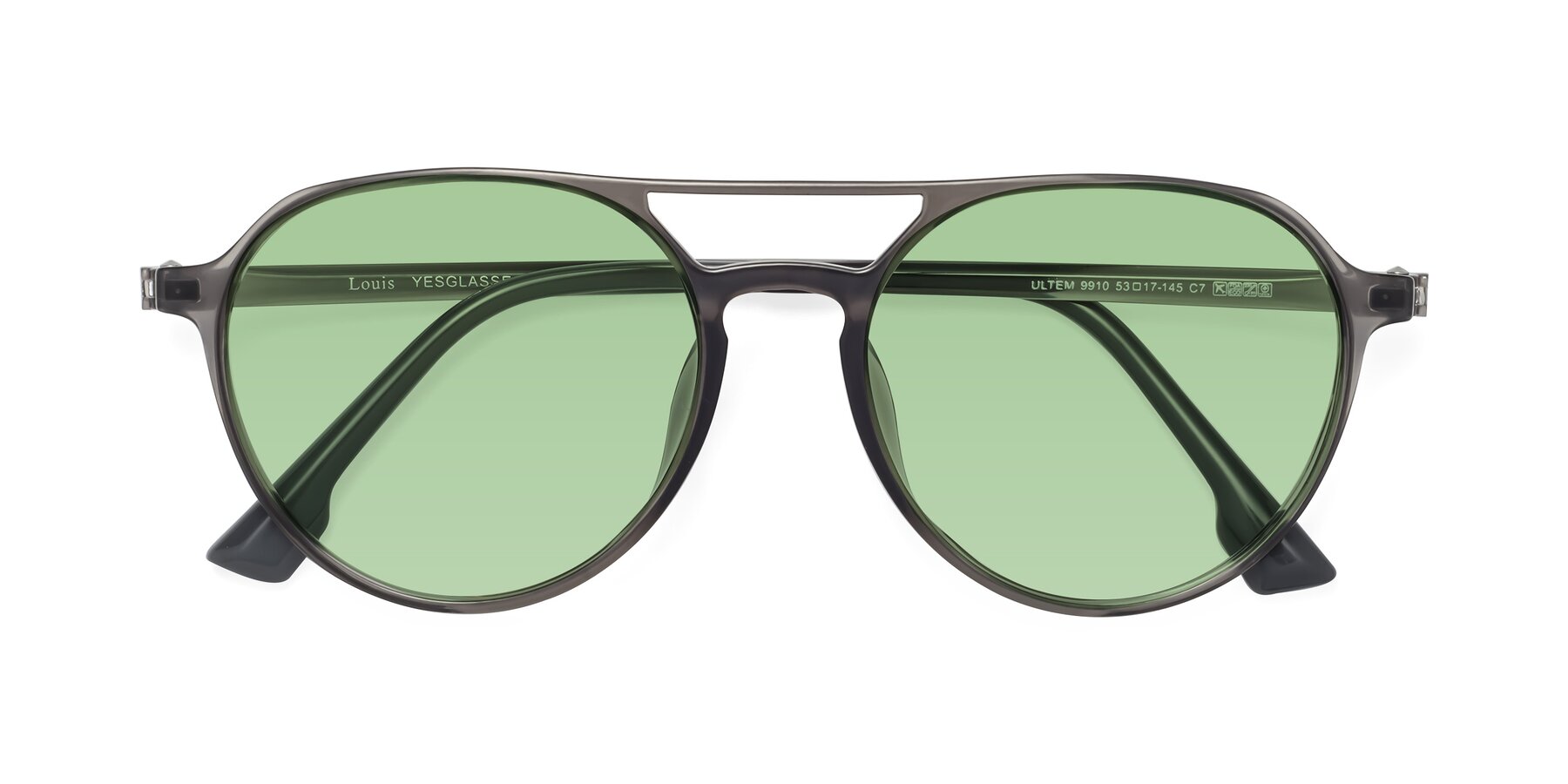 Folded Front of Louis in Gray with Medium Green Tinted Lenses