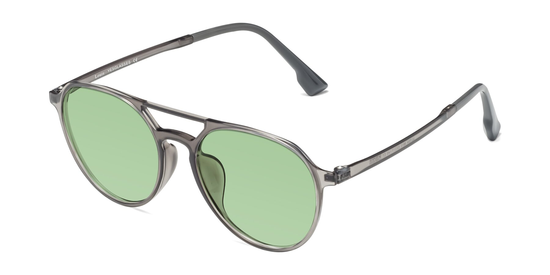 Angle of Louis in Gray with Medium Green Tinted Lenses