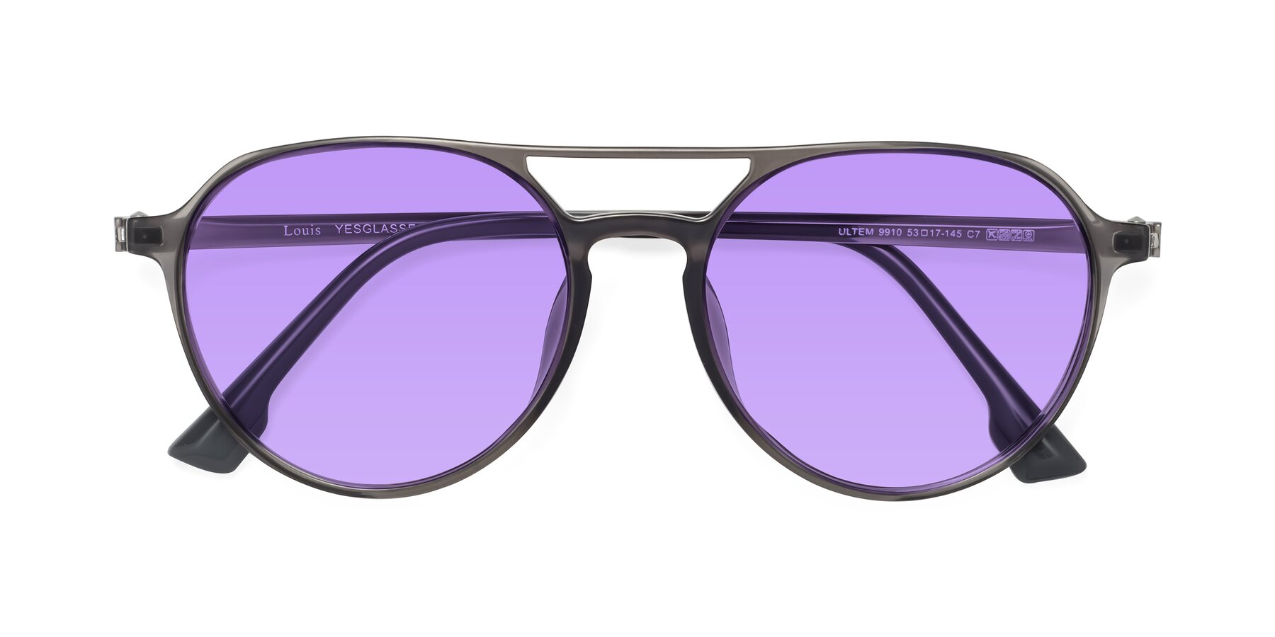 Folded Front of Louis in Gray with Medium Purple Tinted Lenses