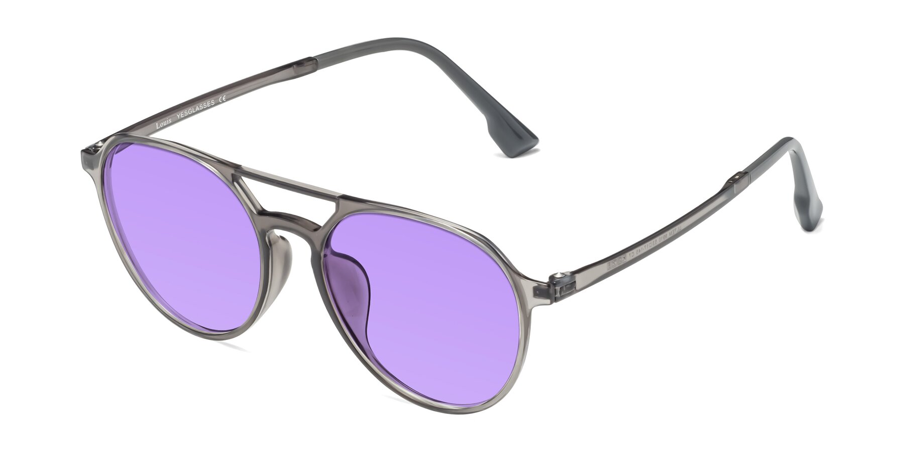Angle of Louis in Gray with Medium Purple Tinted Lenses