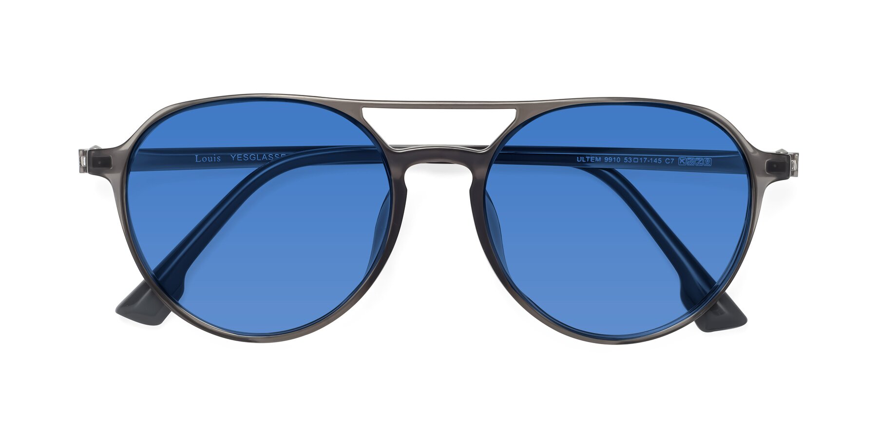 Folded Front of Louis in Gray with Blue Tinted Lenses