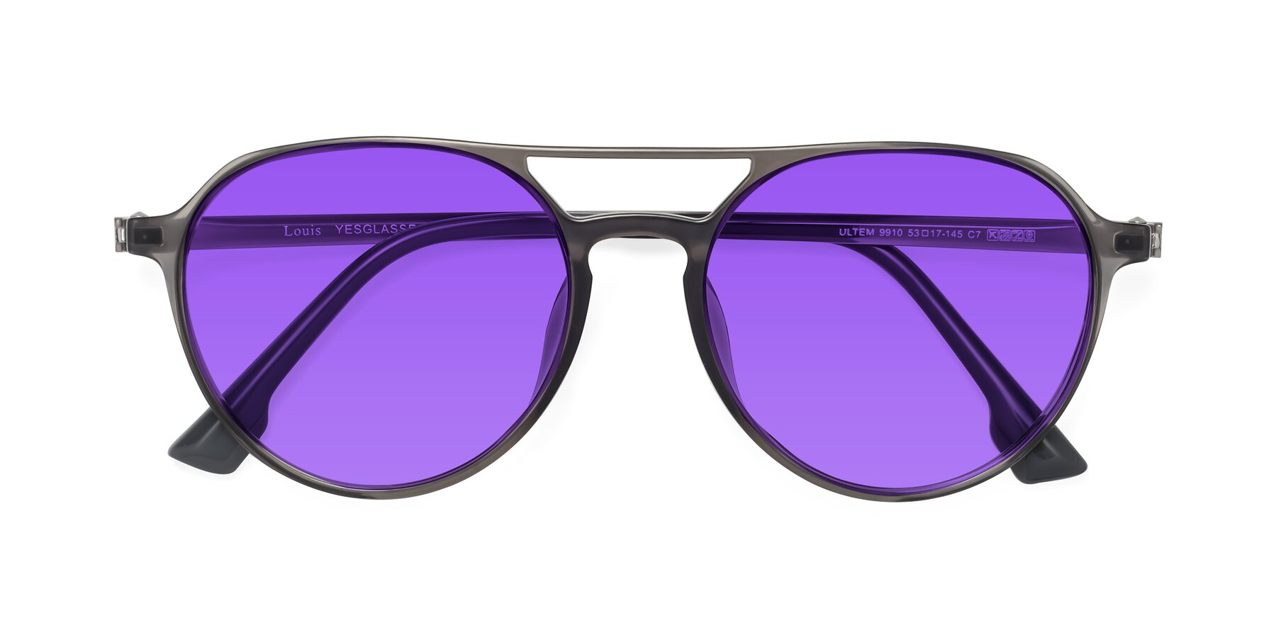 Folded Front of Louis in Gray with Purple Tinted Lenses