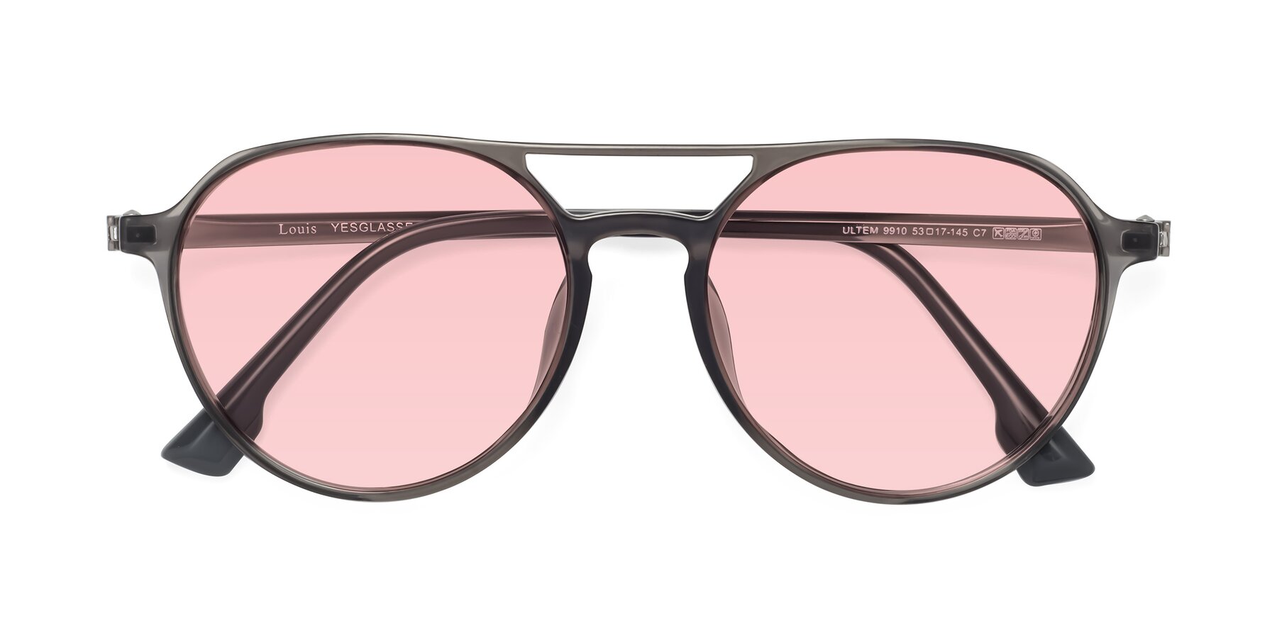 Folded Front of Louis in Gray with Light Garnet Tinted Lenses