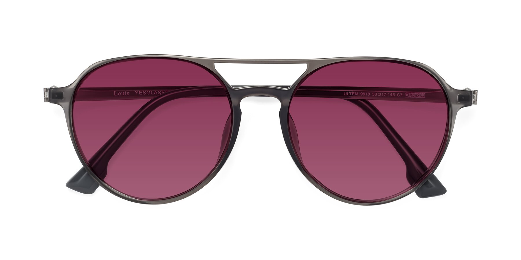 Folded Front of Louis in Gray with Wine Tinted Lenses