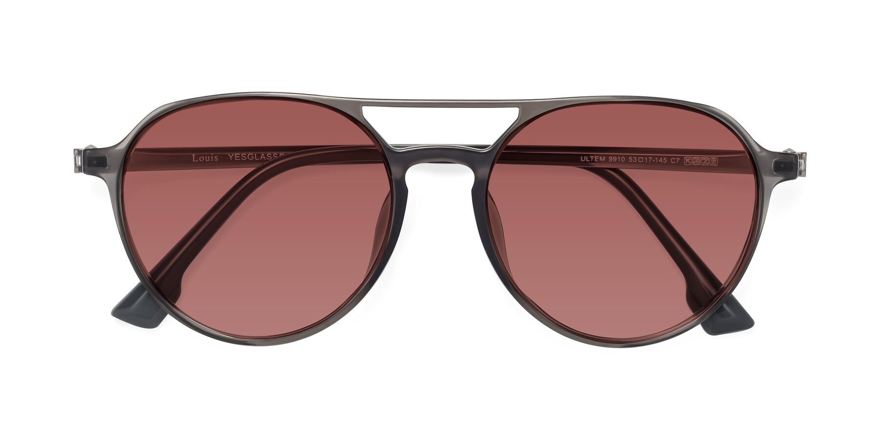 Folded Front of Louis in Gray with Garnet Tinted Lenses