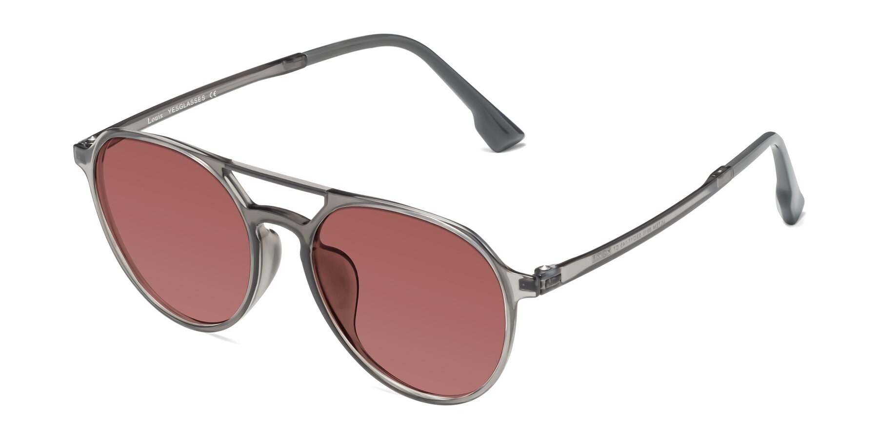 Angle of Louis in Gray with Garnet Tinted Lenses