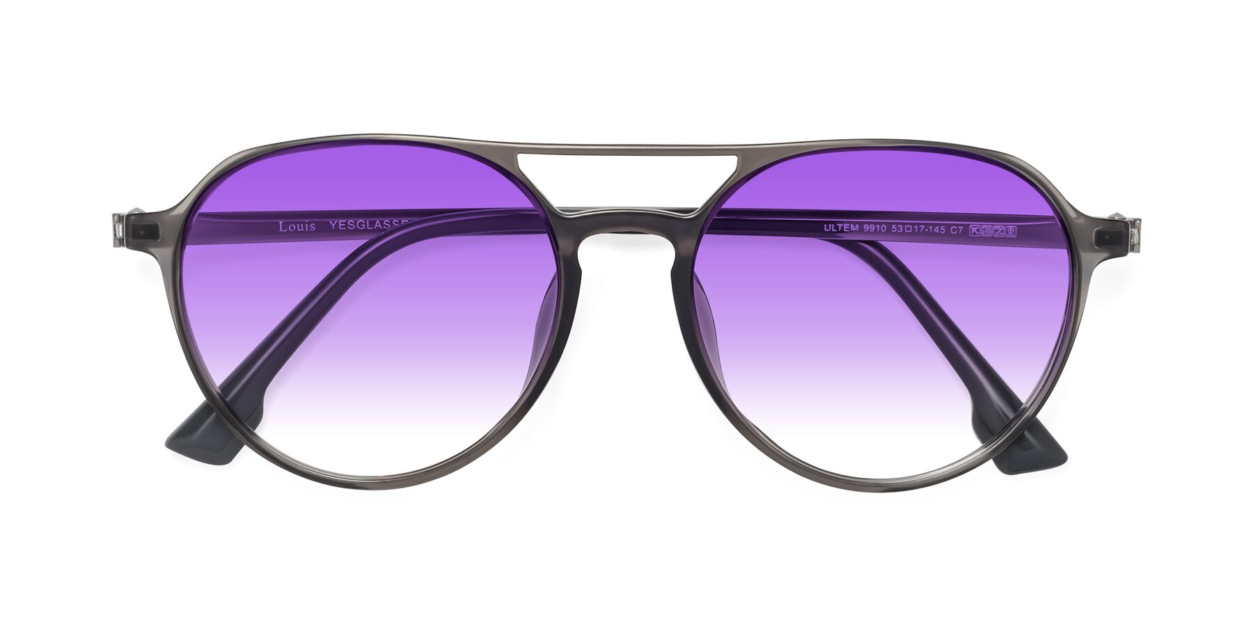 Folded Front of Louis in Gray with Purple Gradient Lenses
